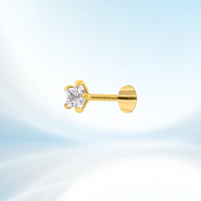 18k gold diamond cut 1 stone nosepin, ring free - Image 4