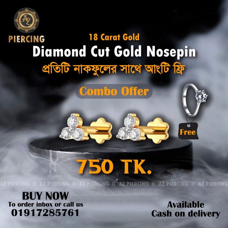 2 diamond cut 18 gold nosepin combo set, 1 ring free.