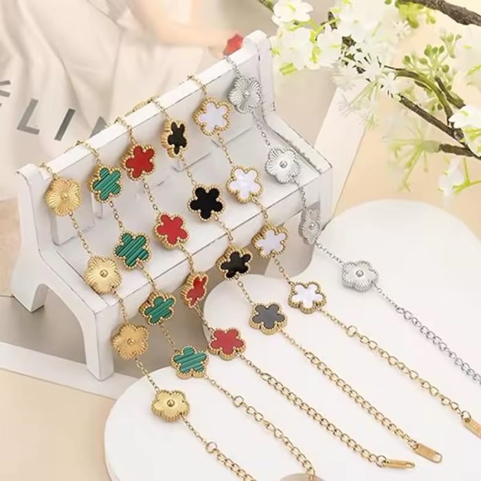 18K Gold Plated Clover Adjustable Bracelet - Image 6