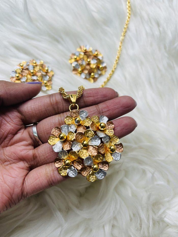 Original dubai imported 24k gold plated premium quality necklace and earrings set