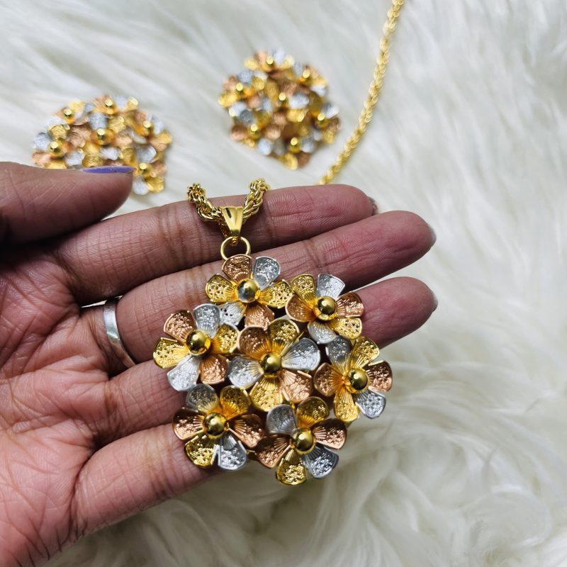 Original dubai imported 24k gold plated premium quality necklace and earrings set