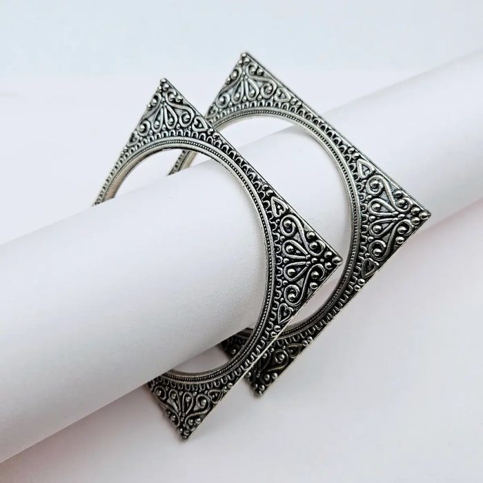 Silver Oxidised Square Bangles - Image 2