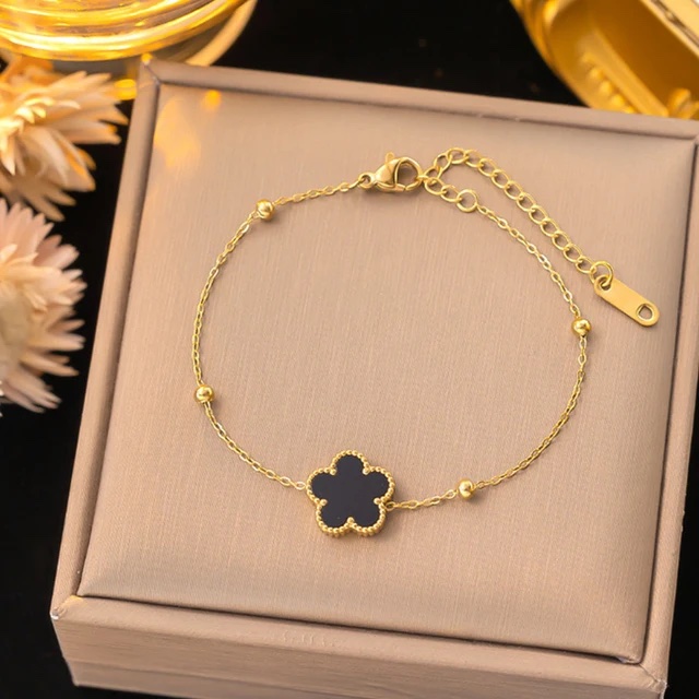 18k gold polished Clover titanium steel bracelet