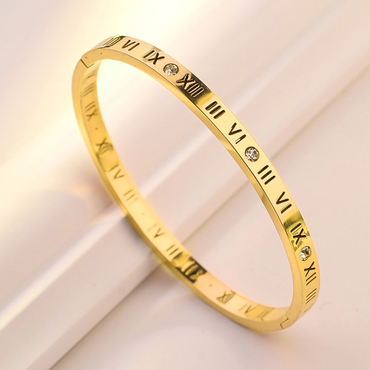 18k gold Roman Numerals Stainless Steel Jewelry Bracelet  Women Fashion