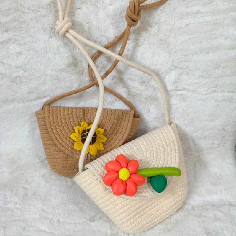 Flower Decor Crochet Bag Flap Crossbody Bag For Vacation