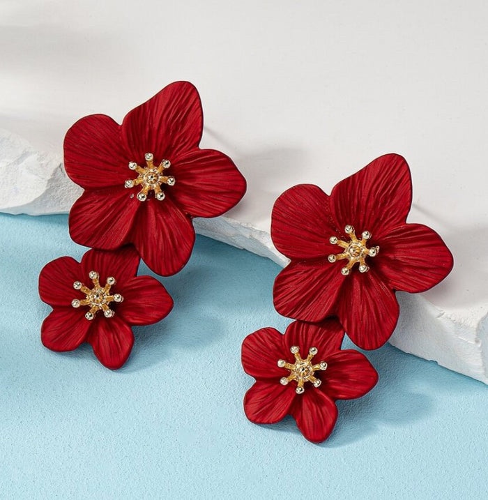 Women Wedding Parties Boho metal  Double Flower Earrings Fashion Jewelry