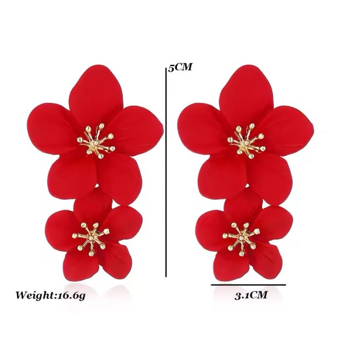 Women Wedding Parties Boho metal  Double Flower Earrings Fashion Jewelry - Image 6