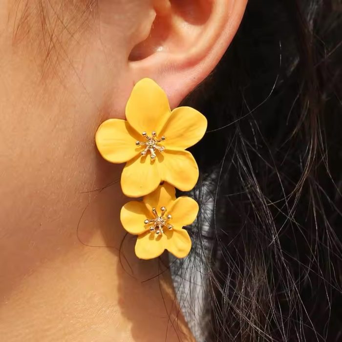 Women Wedding Parties Boho metal  Double Flower Earrings Fashion Jewelry - Image 3