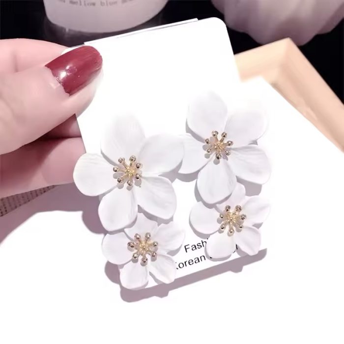 Women Wedding Parties Boho metal  Double Flower Earrings Fashion Jewelry - Image 4