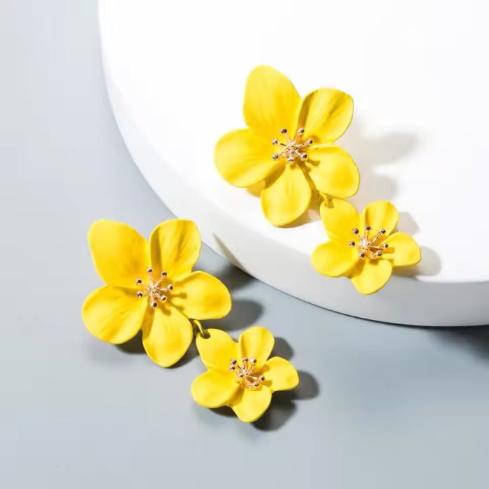 Women Wedding Parties Boho metal  Double Flower Earrings Fashion Jewelry - Image 5