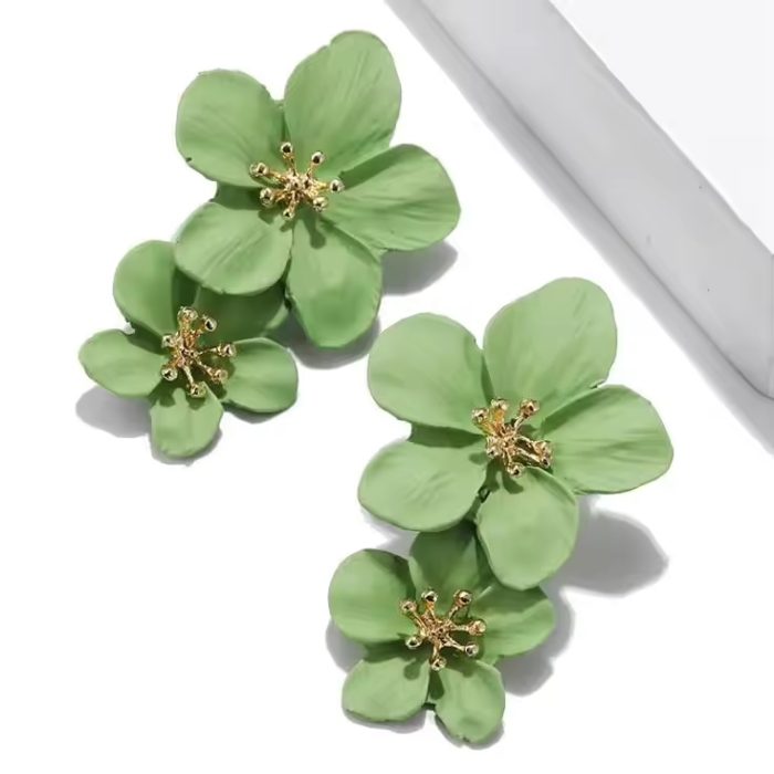 Women Wedding Parties Boho metal  Double Flower Earrings Fashion Jewelry - Image 7
