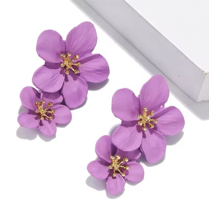 Women Wedding Parties Boho metal  Double Flower Earrings Fashion Jewelry - Image 8