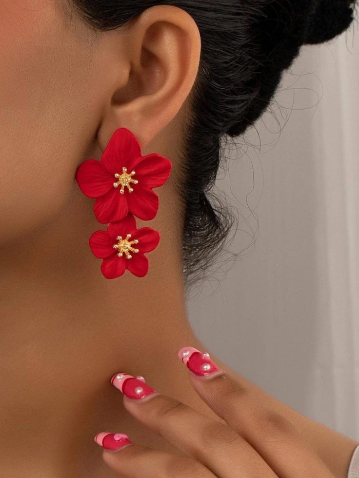 Women Wedding Parties Boho metal  Double Flower Earrings Fashion Jewelry - Image 2