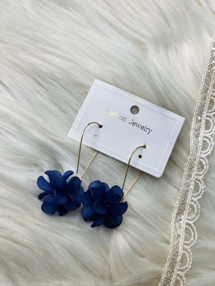 Blue  Frosted Flower Drop Earrings