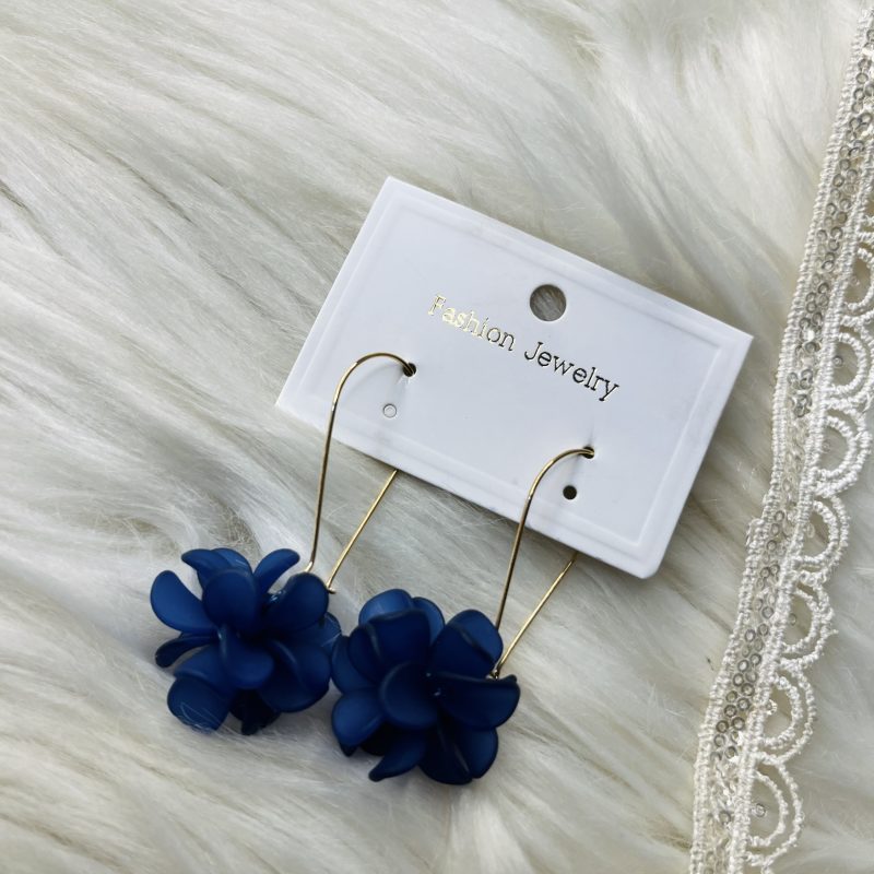 Blue  Frosted Flower Drop Earrings