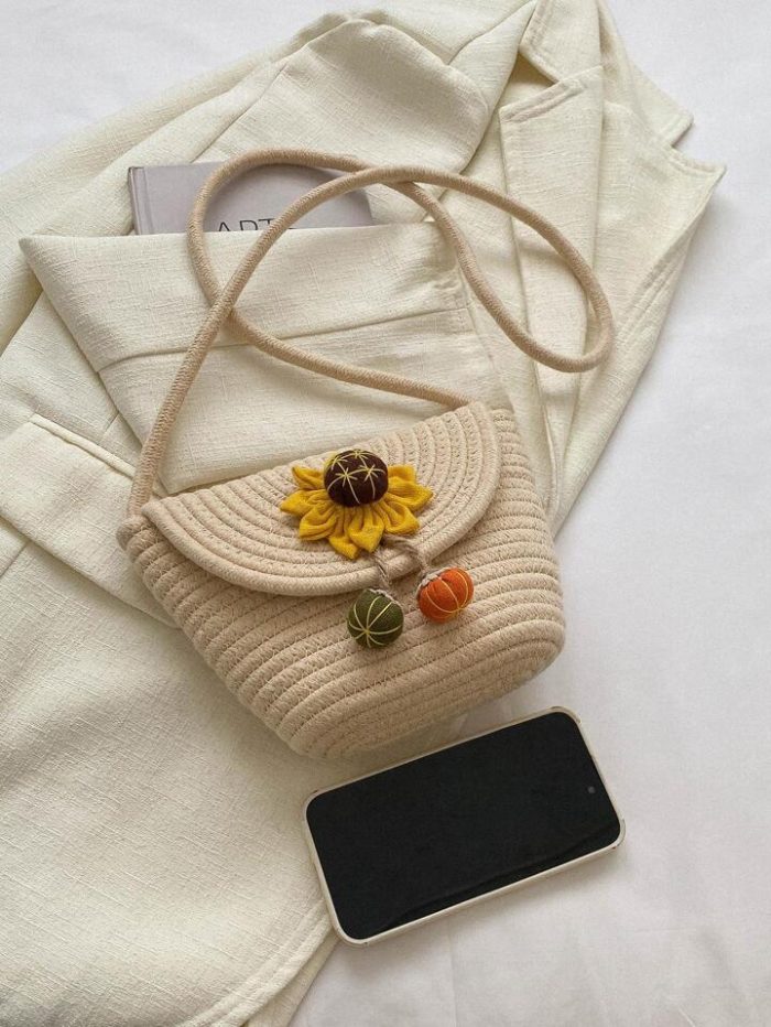 Flower Decor Crochet Bag Flap Crossbody Bag For Vacation - Image 5
