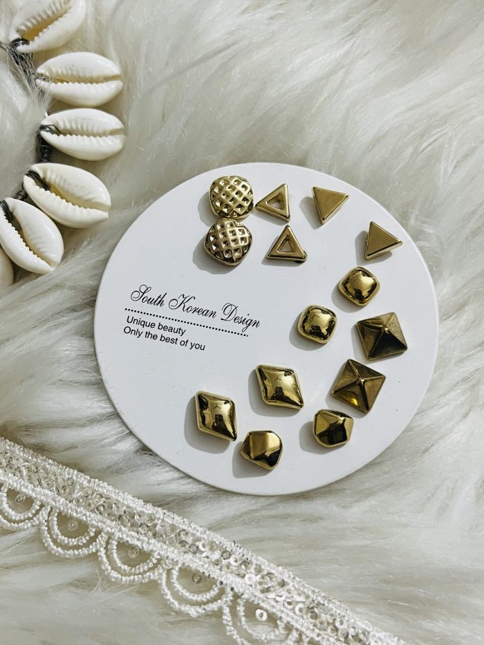 7 pairs golden korean earrings set with color guarantee