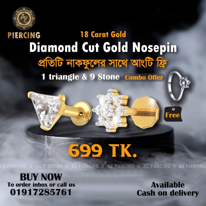 One triangle shape and 9 stone nosepin combo set . Boishakhi dhamaka offer