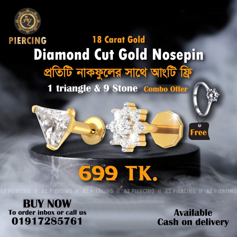 One triangle shape and 9 stone nosepin combo set . Boishakhi dhamaka offer