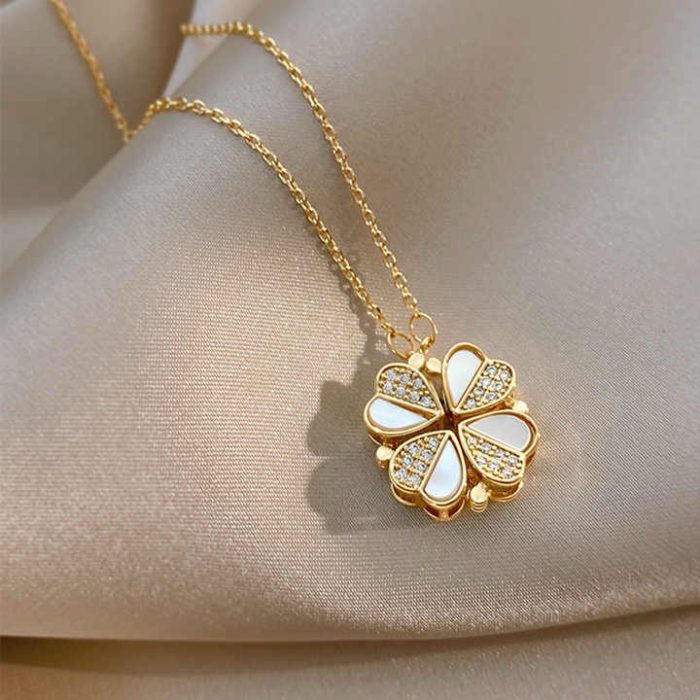 Fashion Heart Shaped Clover Magnetic Pendant Necklace Exquisite Love Clover Necklace - Image 3