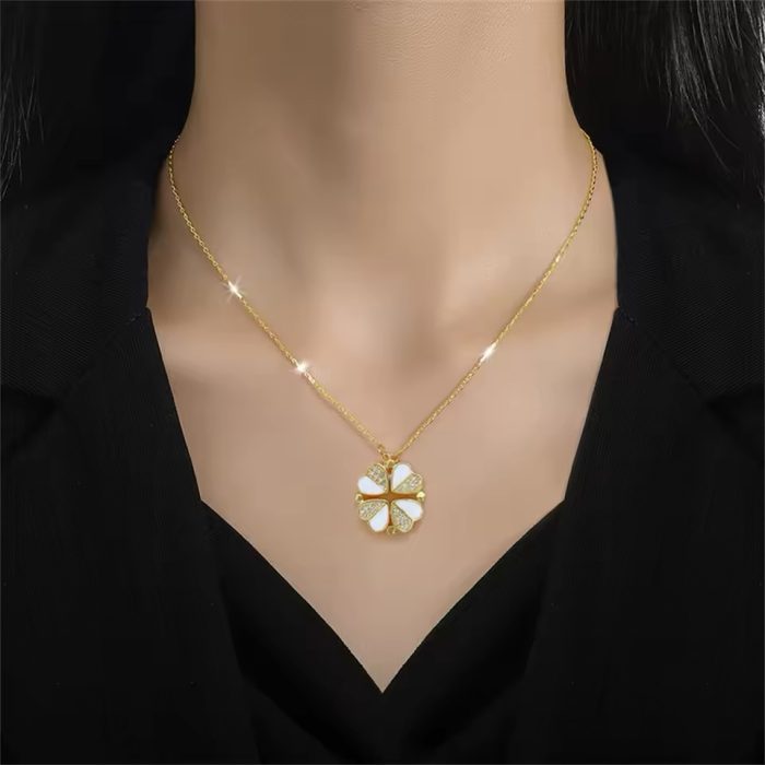 Fashion Heart Shaped Clover Magnetic Pendant Necklace Exquisite Love Clover Necklace - Image 4