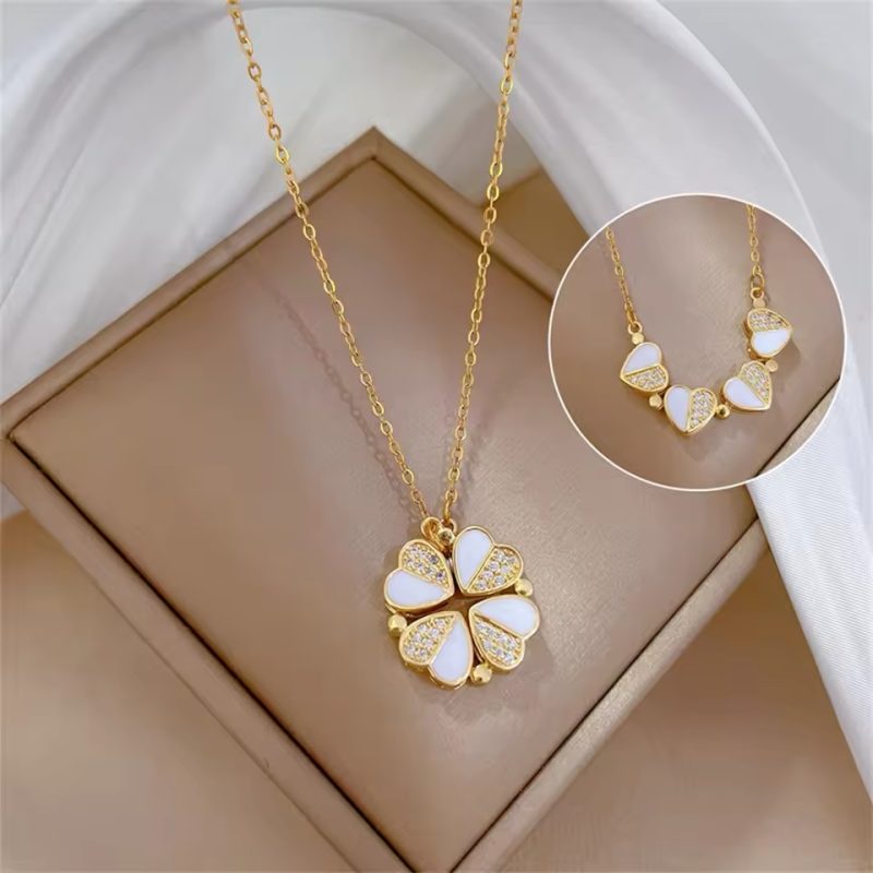 Fashion Heart Shaped Clover Magnetic Pendant Necklace Exquisite Love Clover Necklace