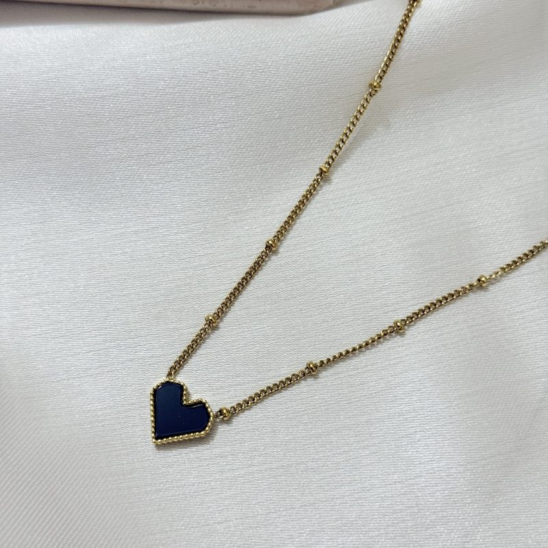 Stainless steel Titanium 22k gold plated imported black heart pendant with chain